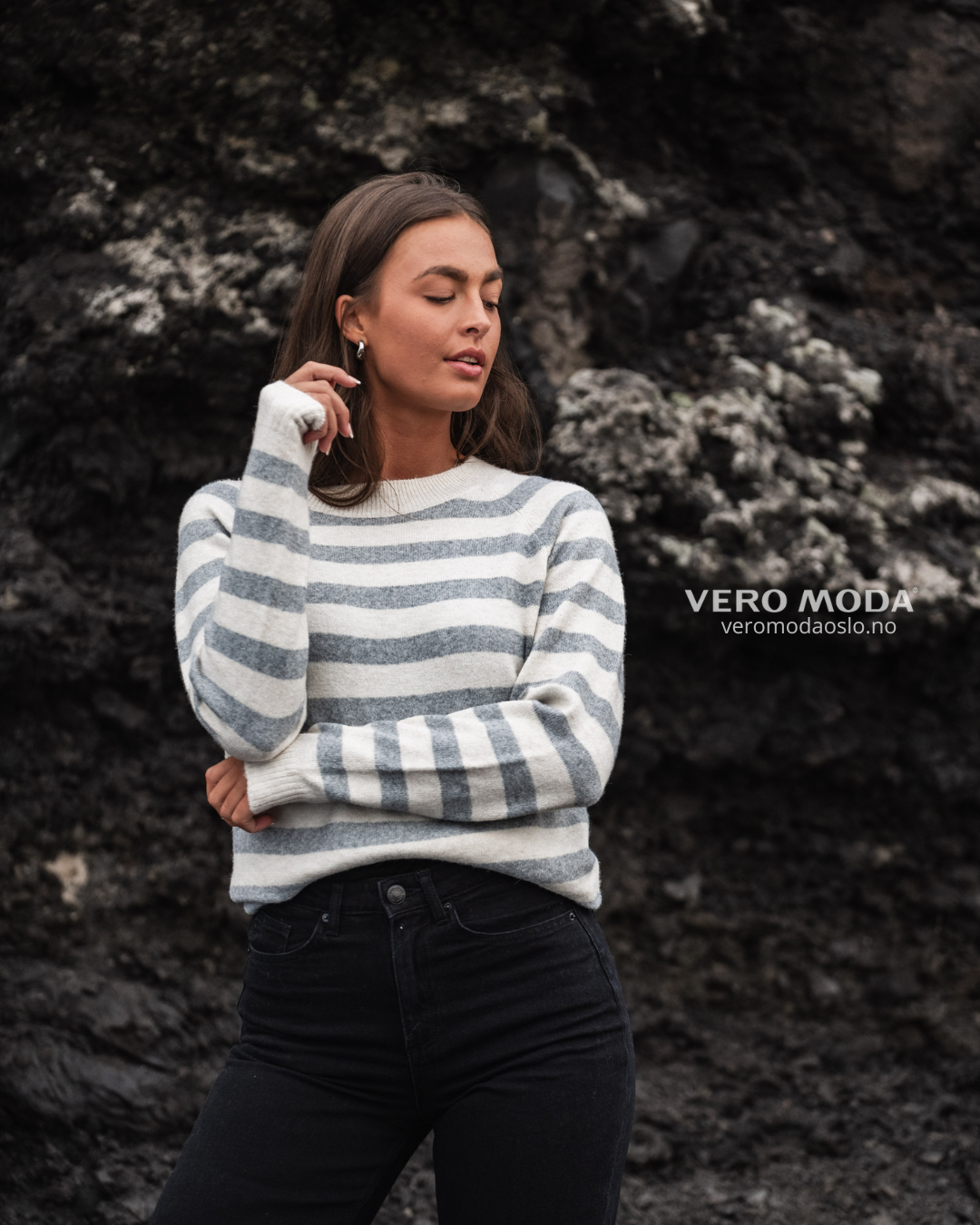Vero Moda | VMDOFFY langermet genser | Stripete grå | Dame